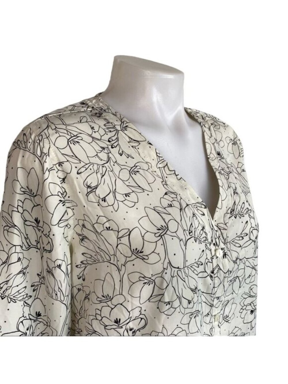 Treasure & Bond Floral Print Button-Up Blouse Long Sleeve White & Black Womens X - Picture 8 of 11